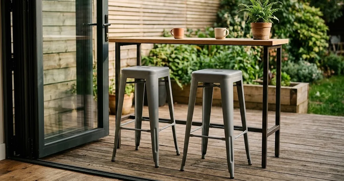 Coin bar au jardin : ensemble, hauteur d'assise, implantation