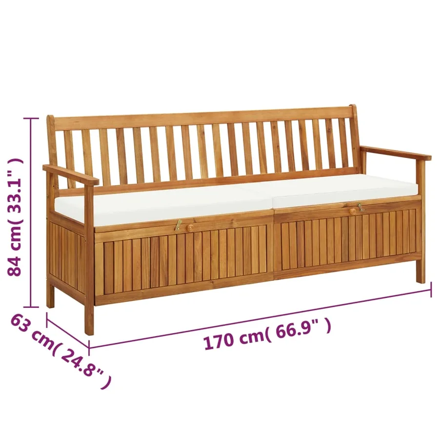 Banc de rangement avec coussin 170 cm Bois d'acacia solide - 9