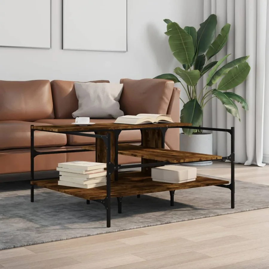 Table basse chêne fumé 100x100x48,5 cm bois d'ingénierie - 3