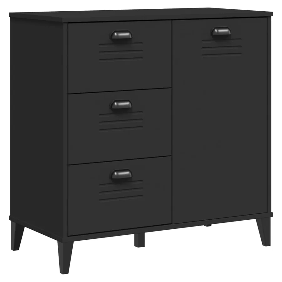 Buffet VIKEN noir 80x40x190 cm bois massif de pin - 9