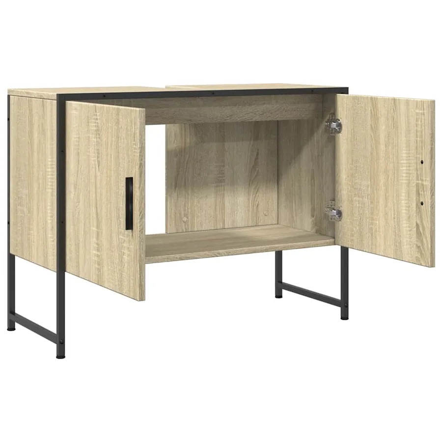 Armoire lavabo de salle de bain chêne sonoma bois d'ingénierie - 5