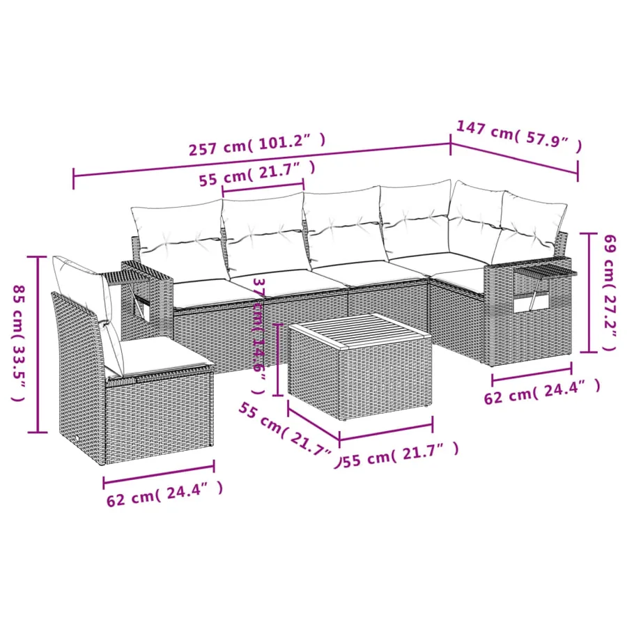Salon de jardin avec coussins 7 pcs gris résine tressée - 9