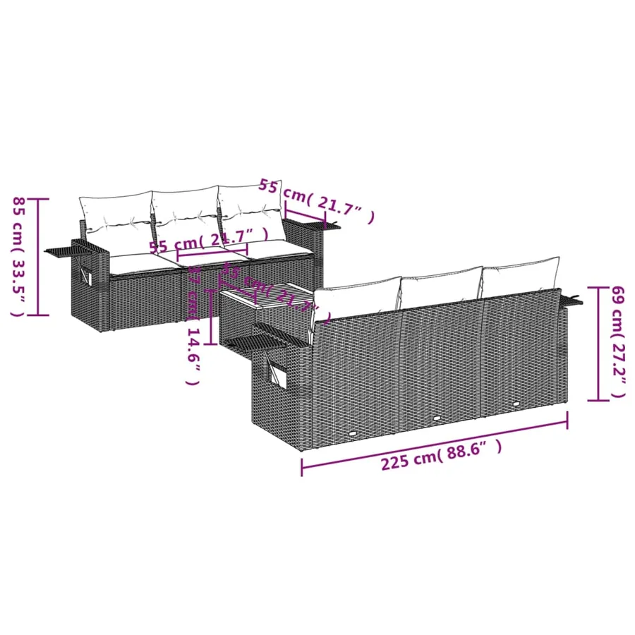 Salon de jardin avec coussins 7 pcs gris résine tressée - 8