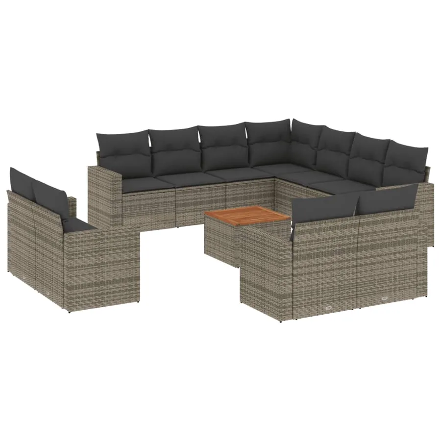 Salon de jardin avec coussins 12 pcs gris résine tressée - 2