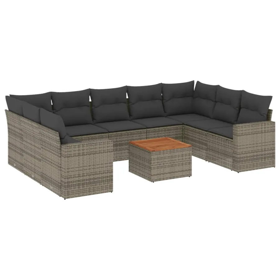 Salon de jardin avec coussins 10 pcs gris résine tressée - 2