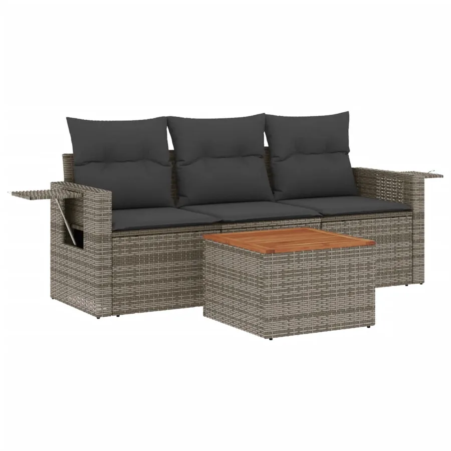 Salon de jardin 4 pcs avec coussins gris résine tressée - 2