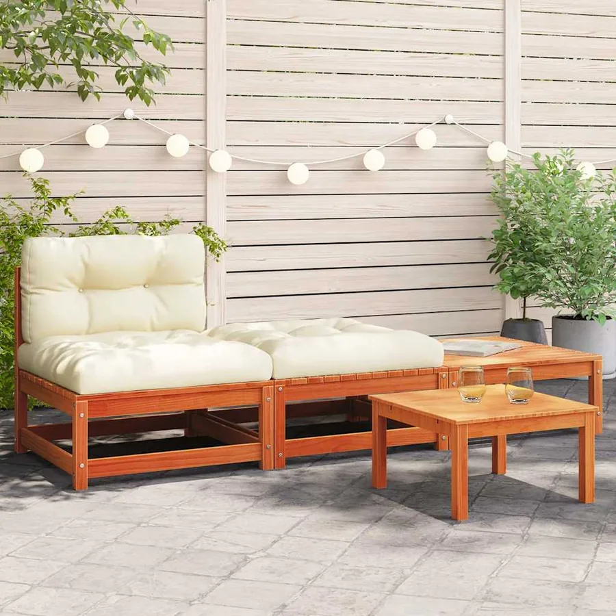 Canapé de jardin sans accoudoirs avec coussins et repose-pieds