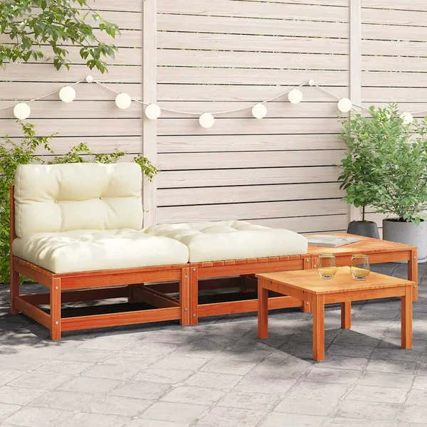 Canapé de jardin sans accoudoirs avec coussins et repose-pieds