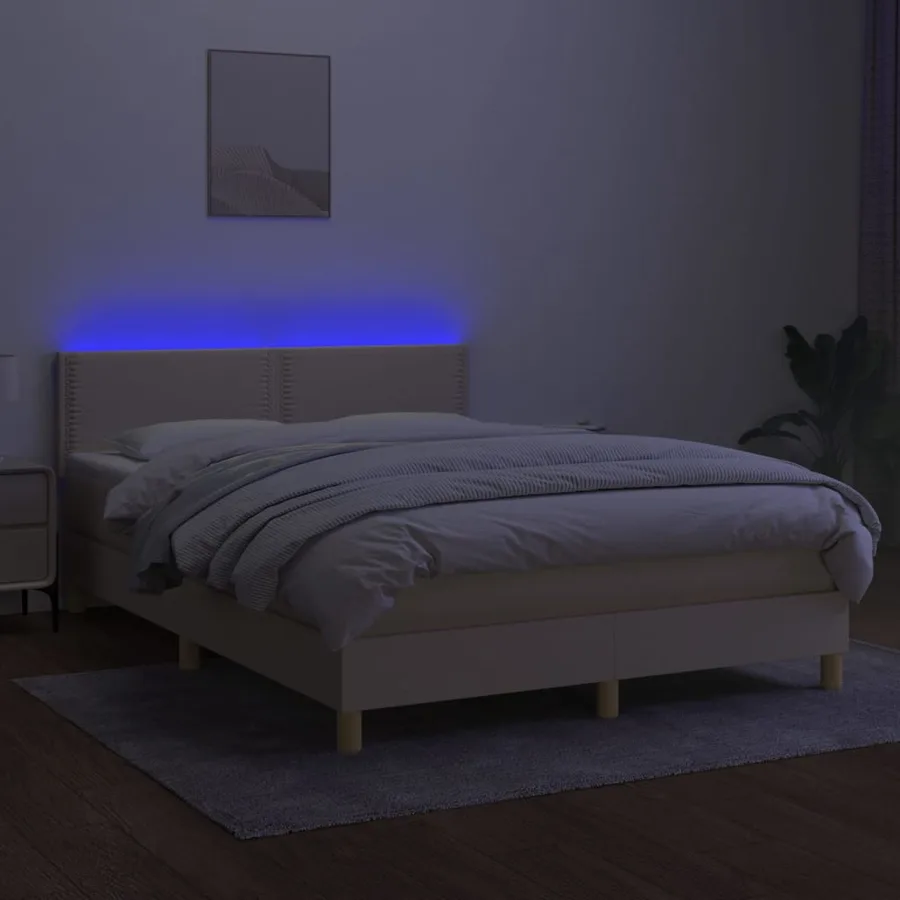 Sommier à lattes de lit avec matelas LED Crème 140x200 cm Tissu - 3