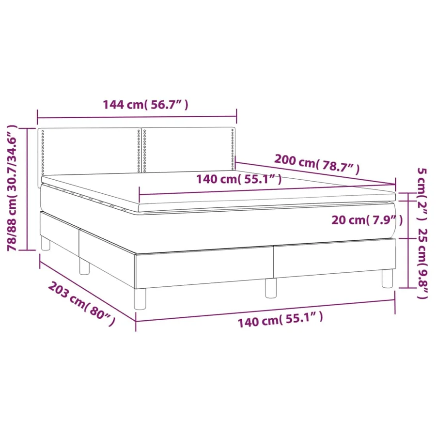 Sommier à lattes de lit avec matelas LED Crème 140x200 cm Tissu - 8