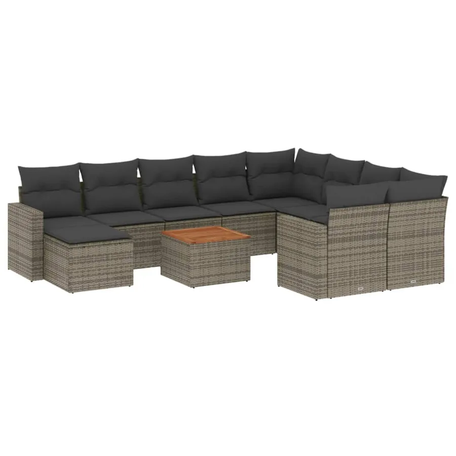 Salon de jardin 11 pcs avec coussins gris résine tressée - 2