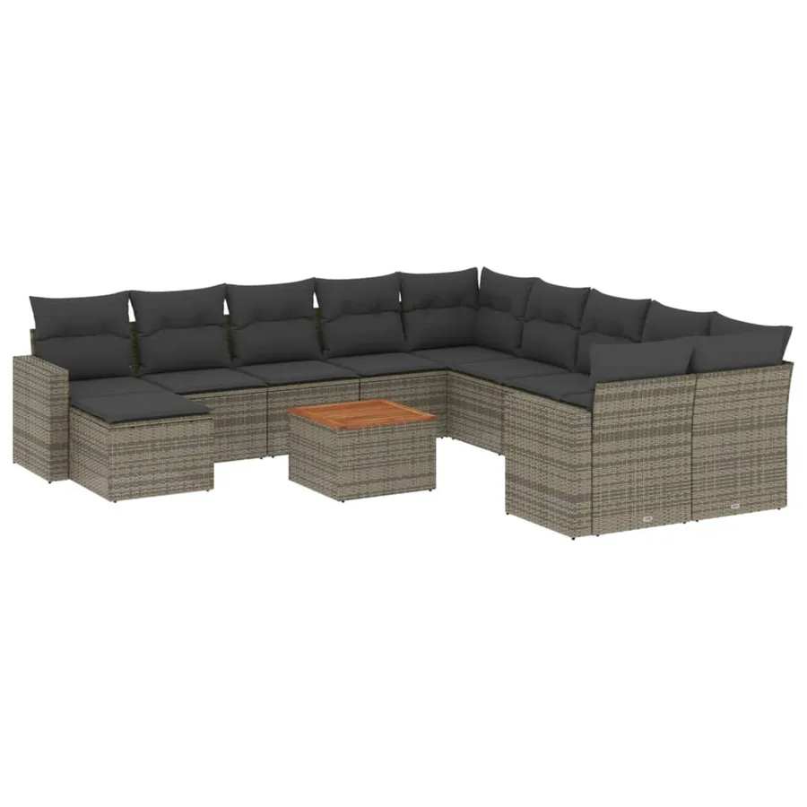 Salon de jardin avec coussins 12 pcs gris résine tressée - 2