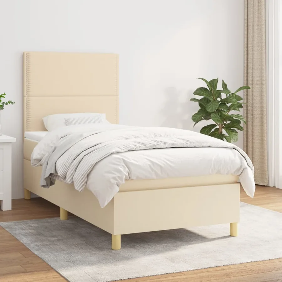 Sommier à lattes de lit avec matelas Crème 100x200 cm Tissu