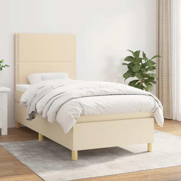 Sommier à lattes de lit avec matelas Crème 100x200 cm Tissu