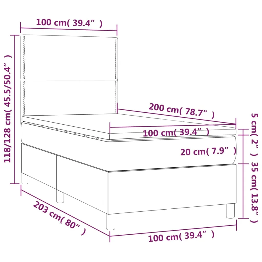 Sommier à lattes de lit avec matelas Crème 100x200 cm Tissu - 6