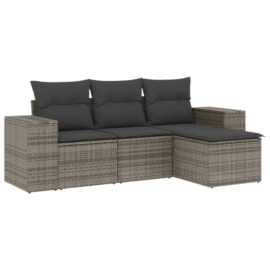 Salon de jardin 4 pcs avec coussins gris résine tressée - 2