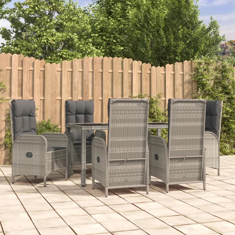 Ensemble à manger jardin et coussins 7 pcs gris rotin