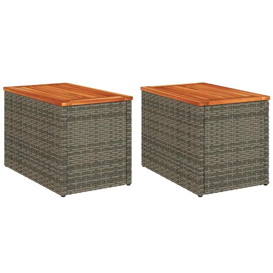 Tables d'appoint de jardin 2 pcs gris rotin bois massif - 2