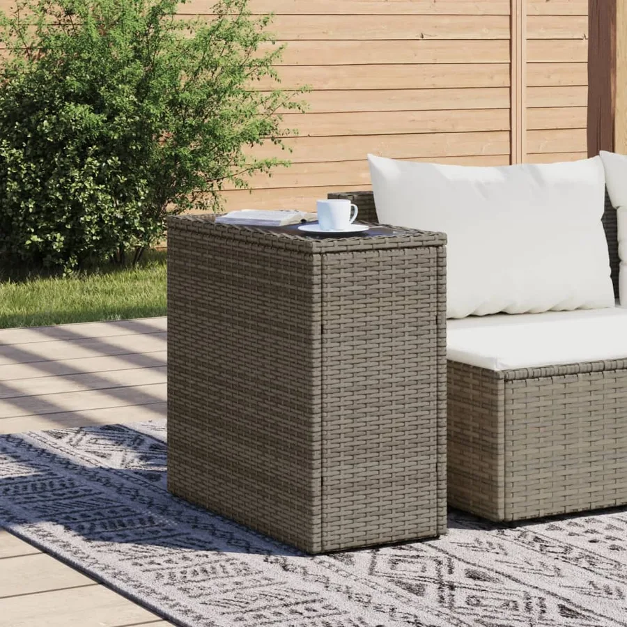 Table d'appoint de jardin avec dessus en verre gris rotin - 3