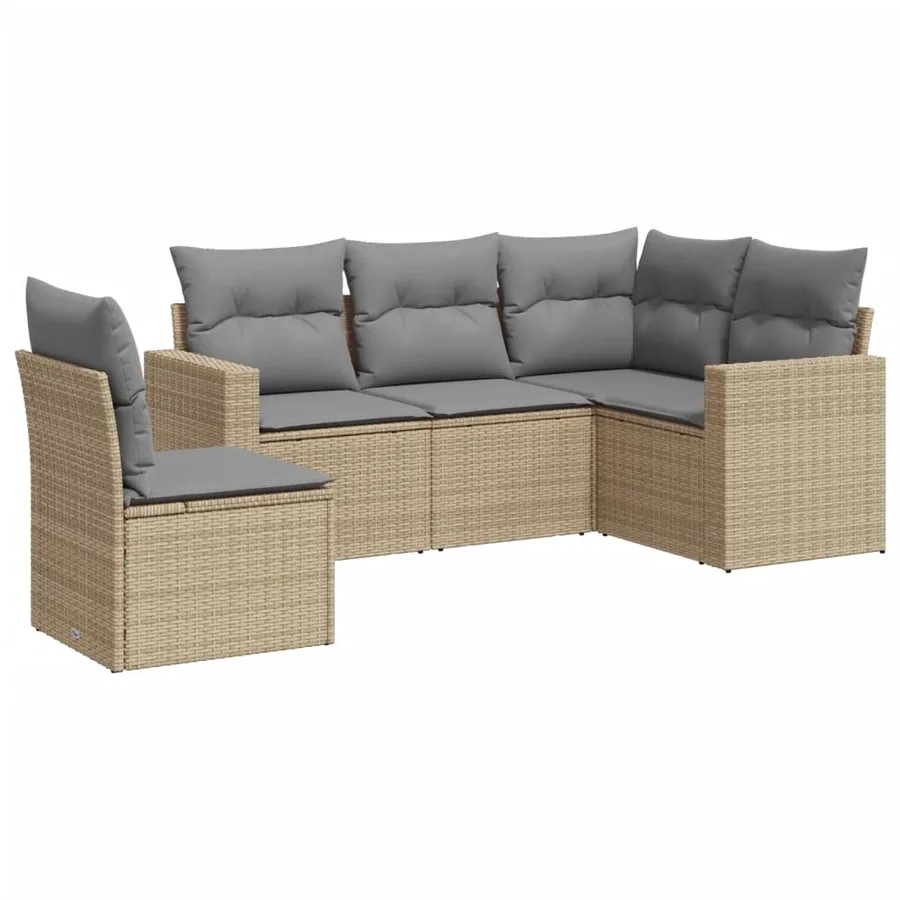 Salon de jardin avec coussins 5 pcs beige résine tressée - 2