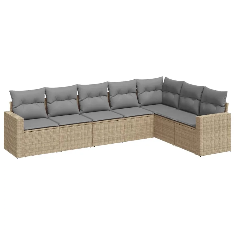 Salon de jardin avec coussins 7 pcs beige résine tressée - 2