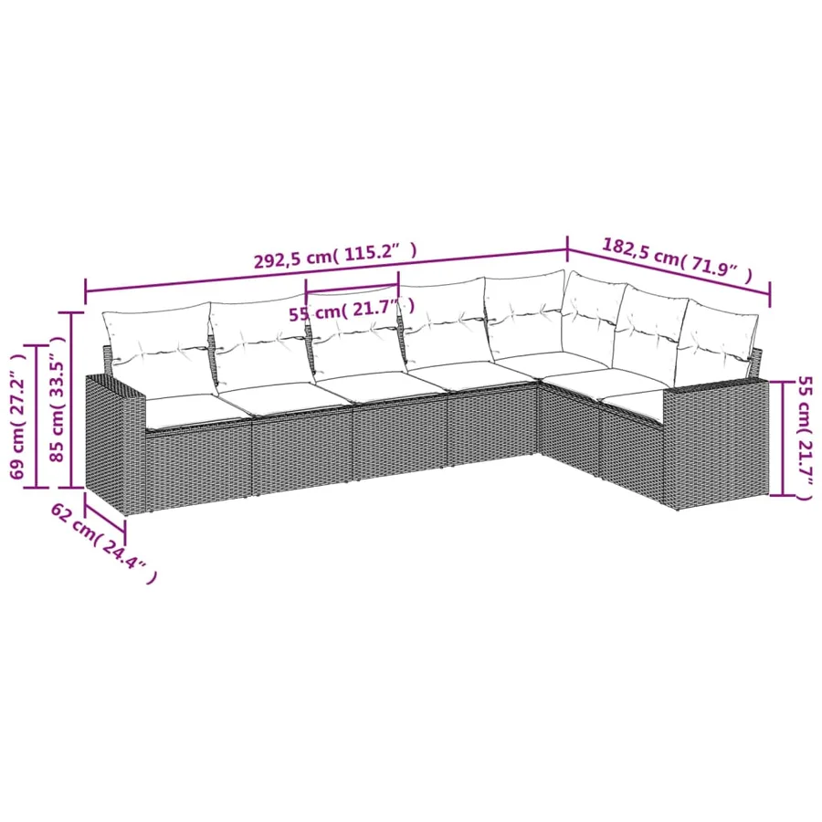 Salon de jardin avec coussins 7 pcs beige résine tressée - 3