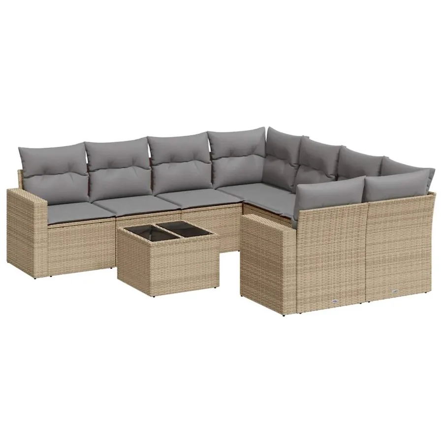 Salon de jardin avec coussins 9 pcs beige résine tressée - 2