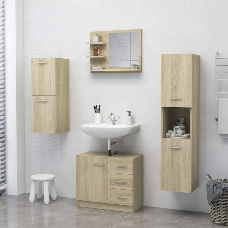 Miroir de salle de bain chêne sonoma bois d’ingénierie - 6