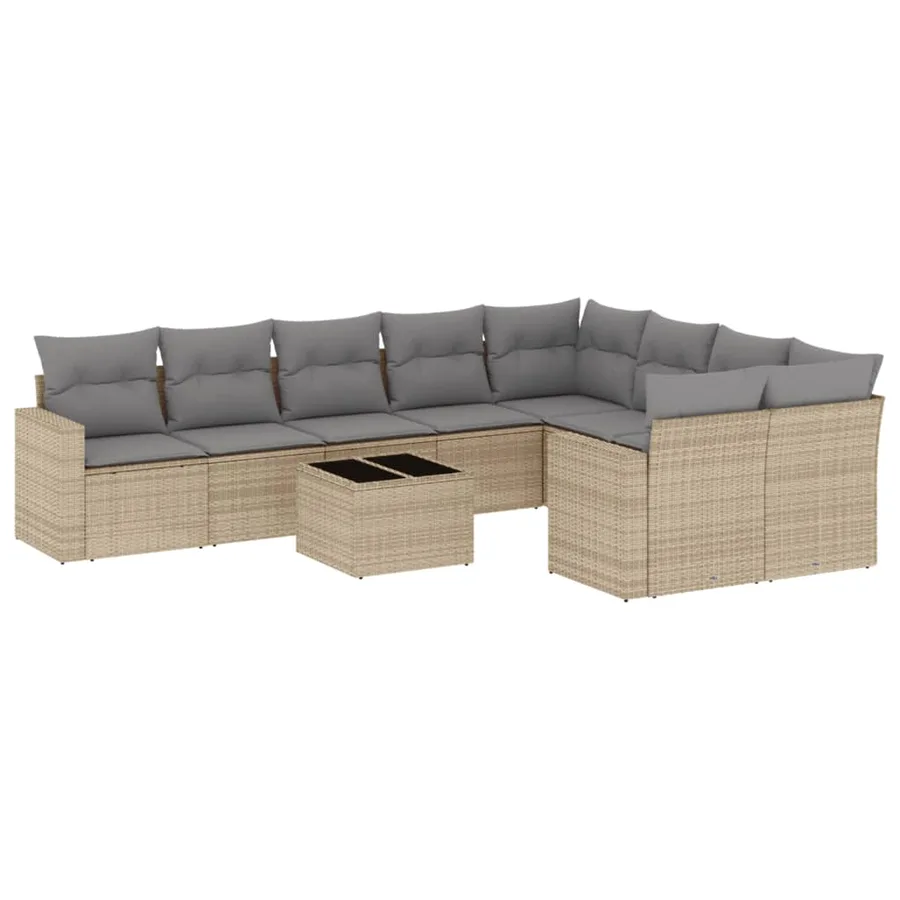 Salon de jardin avec coussins 10 pcs beige résine tressée - 2