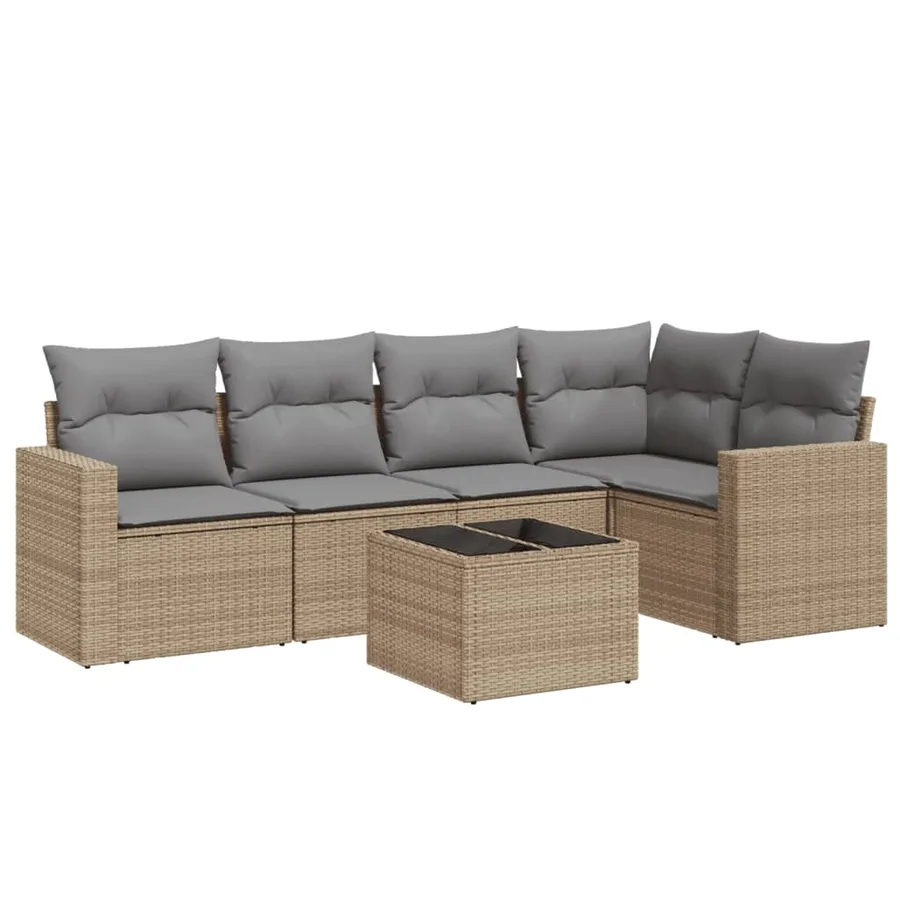 Salon de jardin avec coussins 6 pcs beige résine tressée - 2