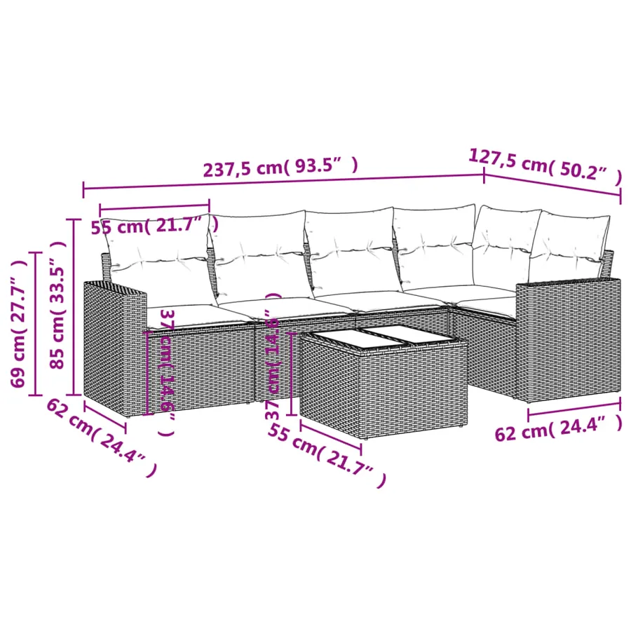 Salon de jardin avec coussins 6 pcs beige résine tressée - 3