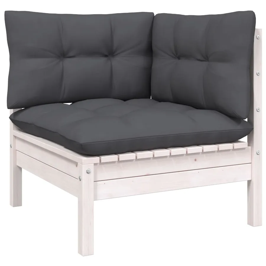 Salon de jardin 4 pcs avec coussins blanc bois de pin - 4