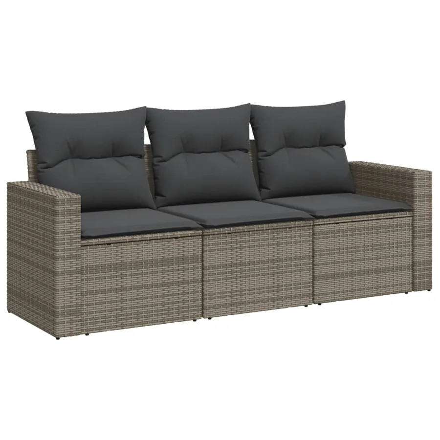 Salon de jardin avec coussins 3 pcs gris résine tressée - 2