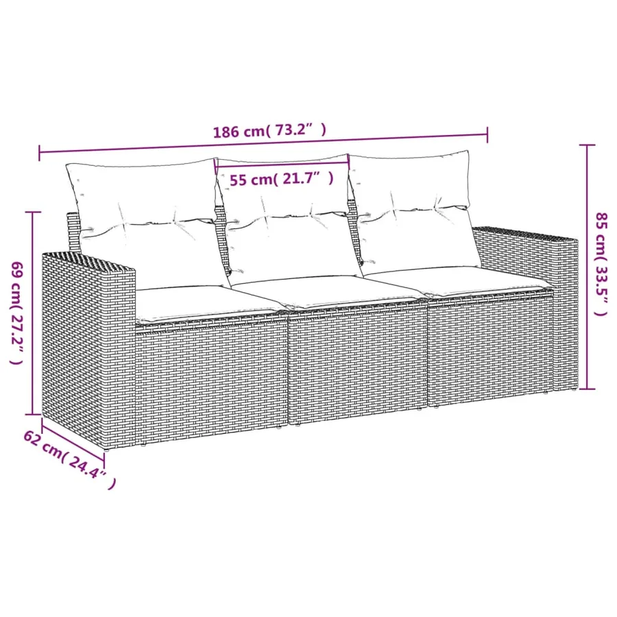 Salon de jardin avec coussins 3 pcs gris résine tressée - 3