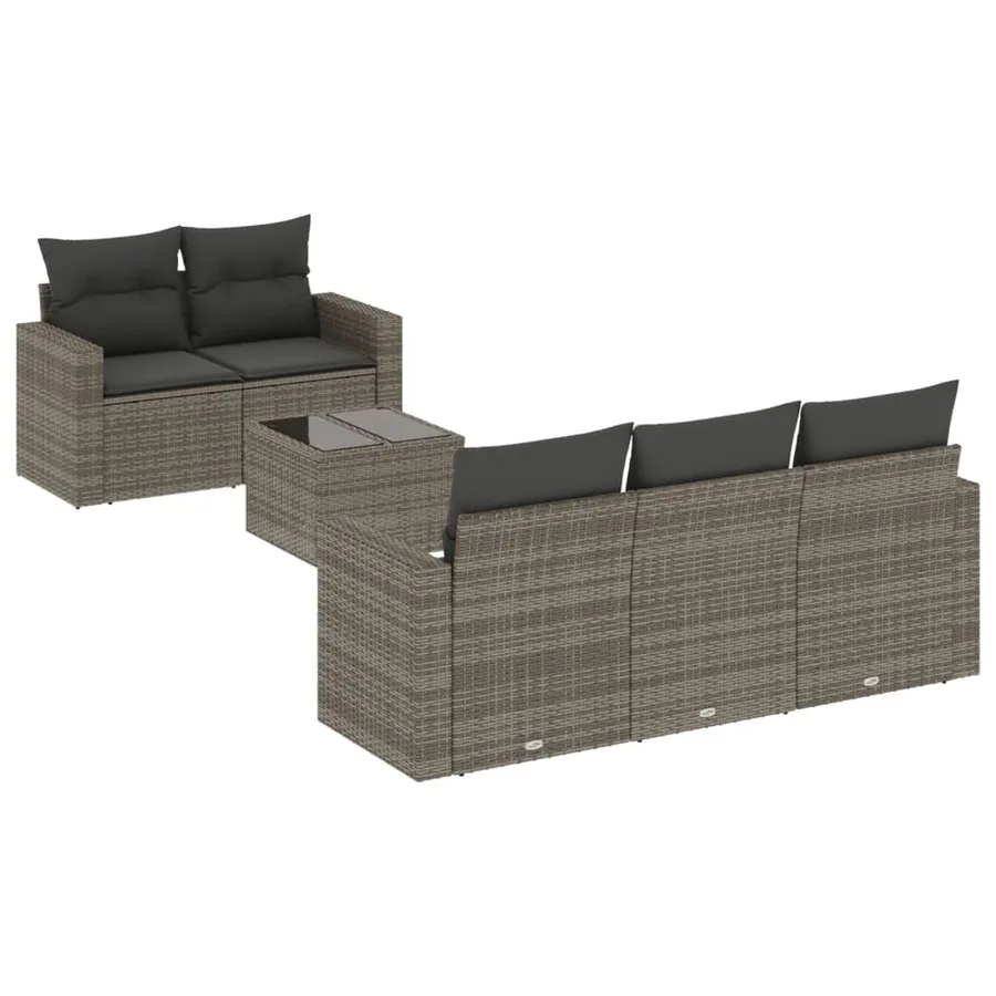 Salon de jardin 6 pcs avec coussins gris résine tressée - 2