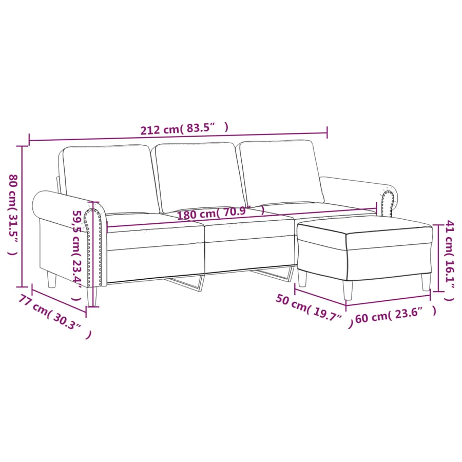 Canapé à 3 places avec repose-pieds Gris clair 180 cm Velours - 7