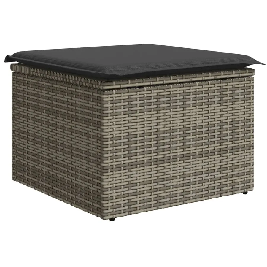 Tabouret de jardin avec coussin gris 55x55x37 cm résine tressée - 2