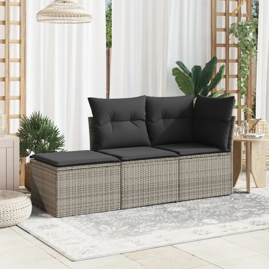 Tabouret de jardin avec coussin gris 55x55x37 cm résine tressée - 3