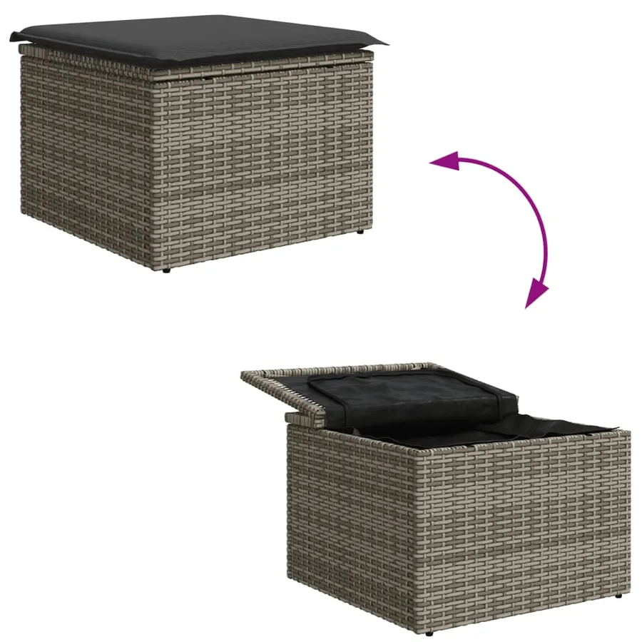 Tabouret de jardin avec coussin gris 55x55x37 cm résine tressée - 7