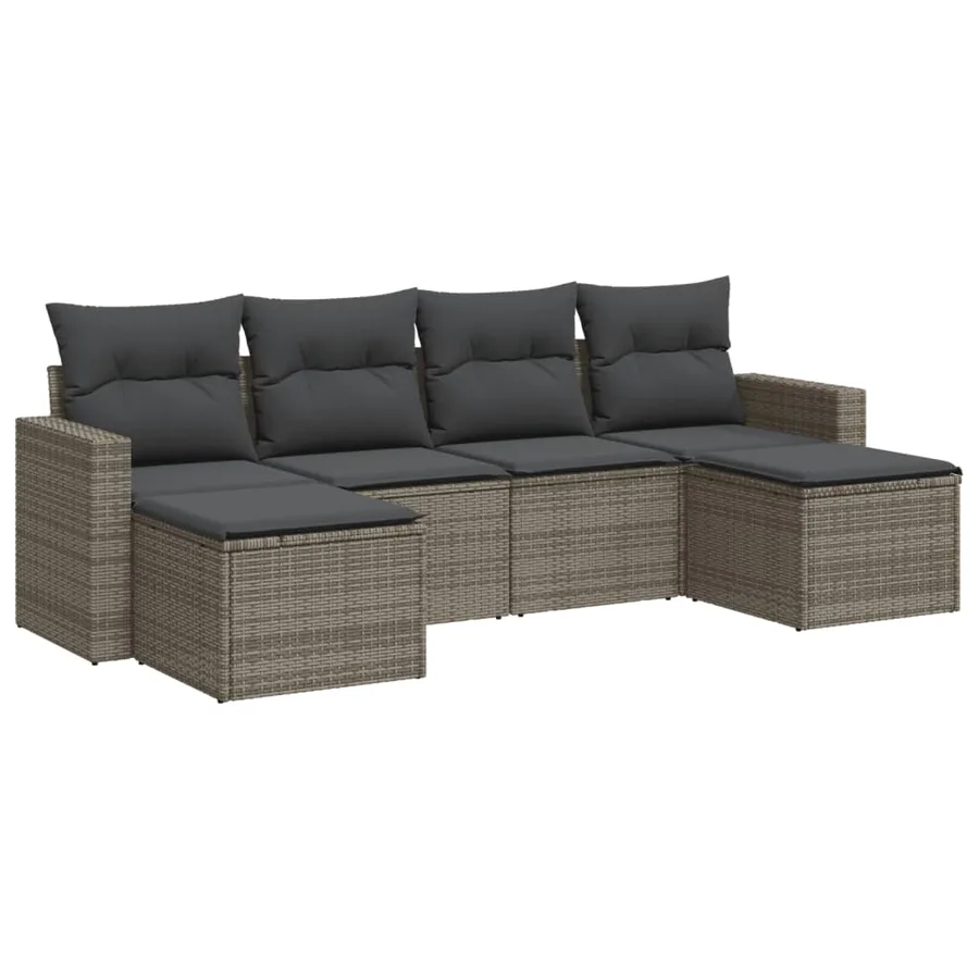 Salon de jardin 6 pcs avec coussins gris résine tressée - 2