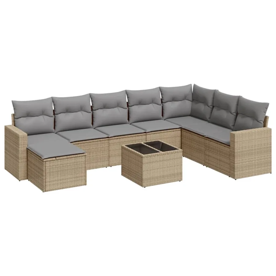 Salon de jardin avec coussins 9 pcs beige résine tressée - 2
