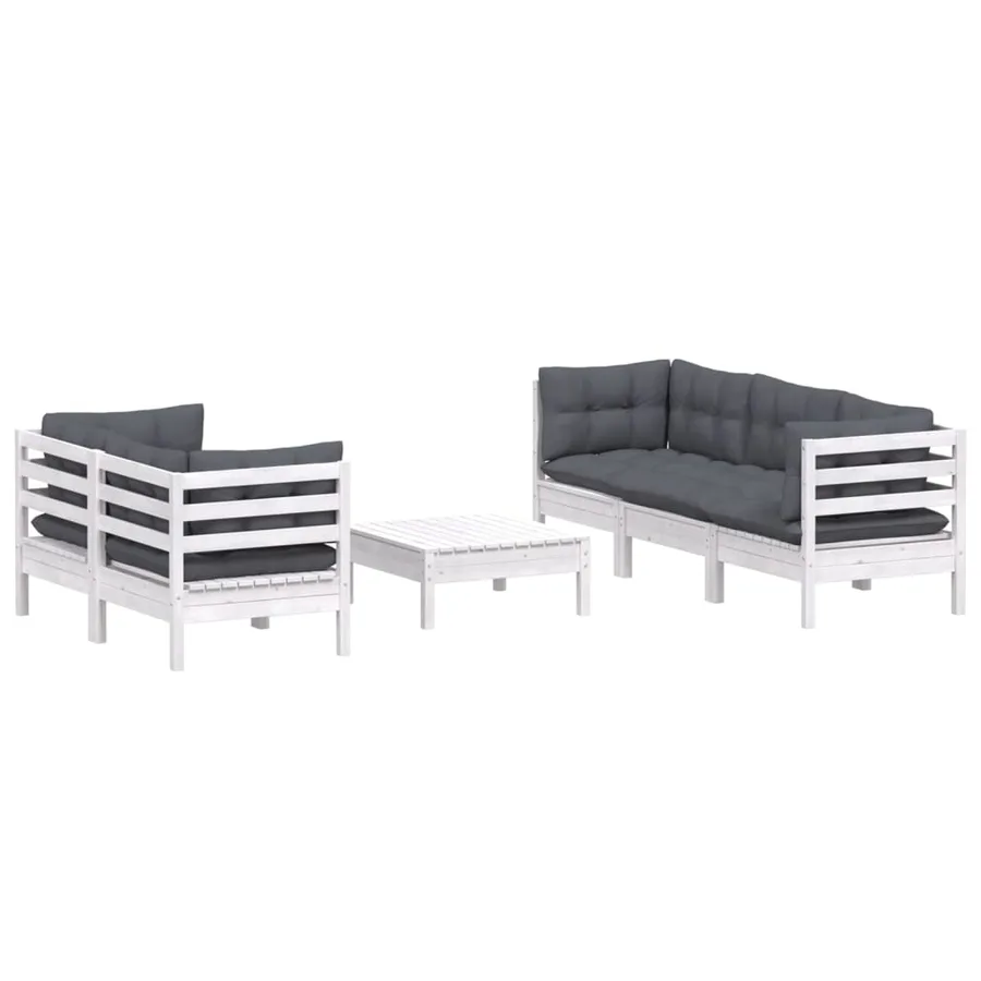 Salon de jardin 6 pcs avec coussins anthracite bois de pin - 3