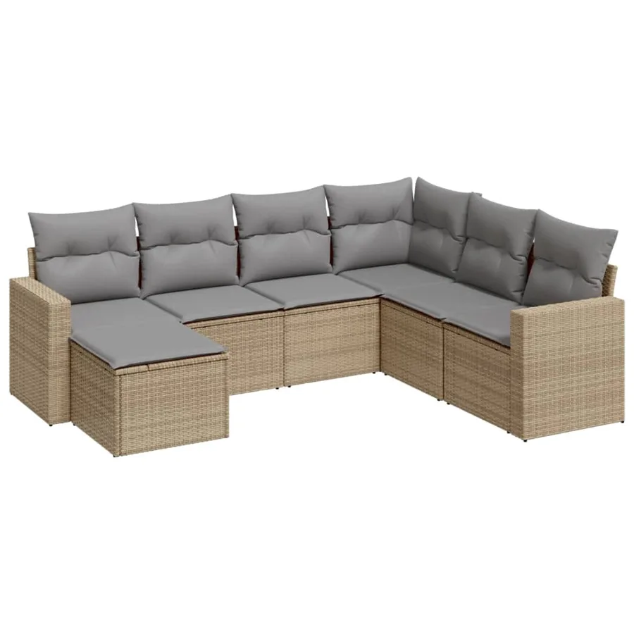 Salon de jardin avec coussins 7 pcs beige résine tressée - 2