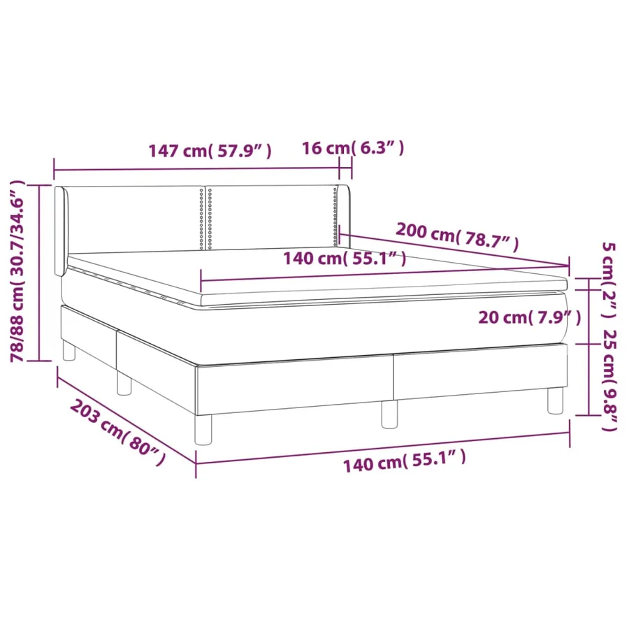 Sommier à lattes de lit avec matelas Crème 140x200 cm Tissu - 7