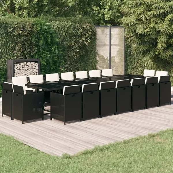 Ensemble à manger de jardin coussins 19 pcs Résine tressée Noir