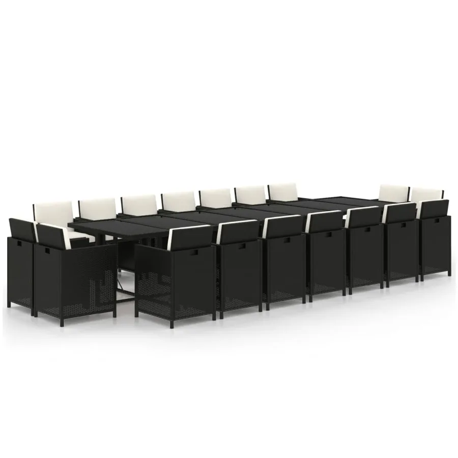 Ensemble à manger de jardin coussins 19 pcs Résine tressée Noir - 2
