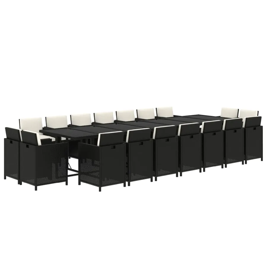 Ensemble à manger de jardin coussins 19 pcs Résine tressée Noir - 3