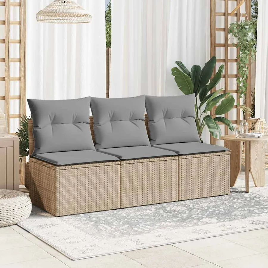 Canapé de jardin avec coussins 3 places beige résine tressée - 3