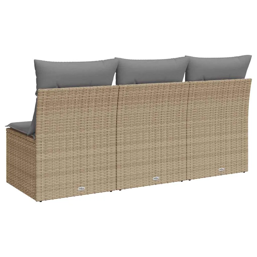 Canapé de jardin avec coussins 3 places beige résine tressée - 6