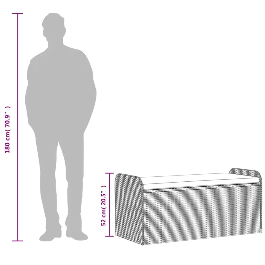 Banc de rangement avec coussin noir 115x51x52 cm résine tressée - 10